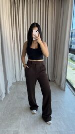 Acı Kahve Cırtlı Palazzo Pantolon - Görsel 7