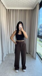 Acı Kahve Cırtlı Palazzo Pantolon