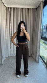 Acı Kahve Cırtlı Palazzo Pantolon - Görsel 5