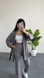 Alborado Bürümcük Kimono Takım - Gri - Görsel 3