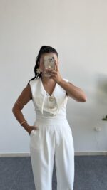 Amor Aksesuarlı Tulum - Beyaz - Görsel 2