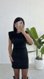 Andre Sırt Dekolteli Süet Mini Elbise - Siyah - Görsel 8