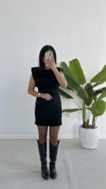 Andre Sırt Dekolteli Süet Mini Elbise - Siyah - Görsel 7