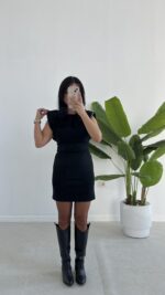 Andre Sırt Dekolteli Süet Mini Elbise - Siyah - Görsel 6