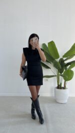 Andre Sırt Dekolteli Süet Mini Elbise - Siyah - Görsel 4