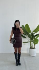 Andre Sırt Dekolteli Süet Mini Elbise - Kahverengi