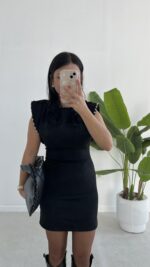 Andre Sırt Dekolteli Süet Mini Elbise - Siyah - Görsel 2