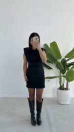 Andre Sırt Dekolteli Süet Mini Elbise - Siyah - Görsel 5