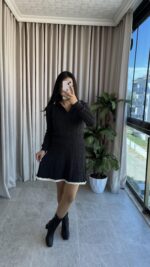 Antrasit Garnili Örgü Model Etek Kazak Takım - Görsel 7