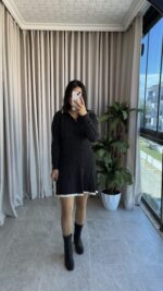 Antrasit Garnili Örgü Model Etek Kazak Takım