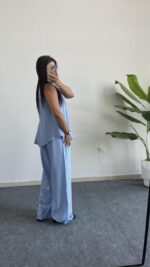 Asimetrik Kesim Bluz Pantolon Takım - Bebe Mavi - Görsel 8