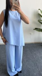 Asimetrik Kesim Bluz Pantolon Takım - Bebe Mavi - Görsel 7