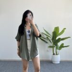 Asimetrik Kesim Keten Gömlek - Haki