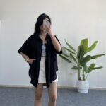 Asimetrik Kesim Keten Gömlek - Siyah