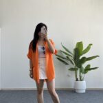 Asimetrik Kesim Keten Gömlek - Turuncu