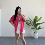 Asimetrik Kesim Pembe Keten Gömlek