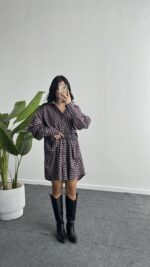 Avora Kemer Detaylı Oversize Gömlek Elbise - Bordo - Görsel 2