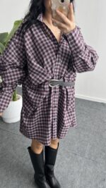 Avora Kemer Detaylı Oversize Gömlek Elbise - Bordo - Görsel 3