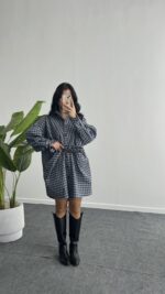 Avora Kemer Detaylı Oversize Gömlek Elbise - Mavi - Görsel 5