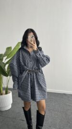 Avora Kemer Detaylı Oversize Gömlek Elbise - Mavi - Görsel 2