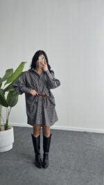 Avora Kemer Detaylı Oversize Gömlek Elbise - Kahve - Görsel 4