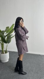 Avora Kemer Detaylı Oversize Gömlek Elbise - Bordo - Görsel 9