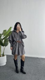 Avora Kemer Detaylı Oversize Gömlek Elbise - Kahve