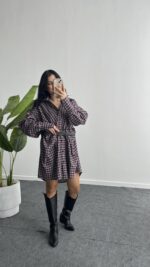 Avora Kemer Detaylı Oversize Gömlek Elbise - Bordo