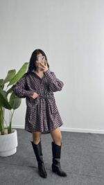 Avora Kemer Detaylı Oversize Gömlek Elbise - Bordo - Görsel 5