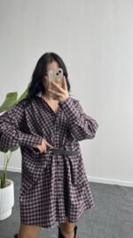 Avora Kemer Detaylı Oversize Gömlek Elbise - Bordo - Görsel 8