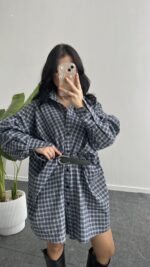 Avora Kemer Detaylı Oversize Gömlek Elbise - Mavi - Görsel 6