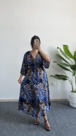 Aydem Kruvaze Viskon Elbise - Lacivert - Görsel 5