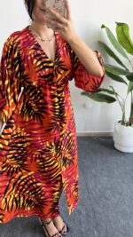 Aydem Kruvaze Viskon Elbise - Turuncu - Görsel 7