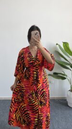 Aydem Kruvaze Viskon Elbise - Turuncu - Görsel 3