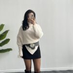 Balıkçı Yaka Asimetrik Model Triko Kazak - Ekru