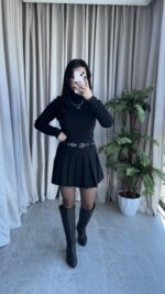 Balıkçı Yaka Kaşkorse Siyah Body