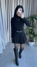 Balıkçı Yaka Kaşkorse Siyah Body - Görsel 2