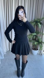 Balıkçı Yaka Kaşkorse Siyah Body - Görsel 6