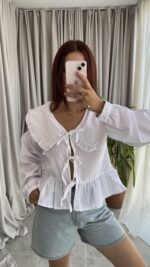 Bebe Yaka Bağlamalı Gömlek - Görsel 4