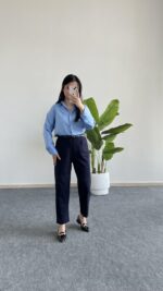 Betty Beli Lastikli Crep Pantolon -Lacivert