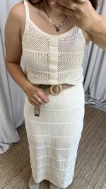 Krem Askılı Etekli Triko Takım - Görsel 3