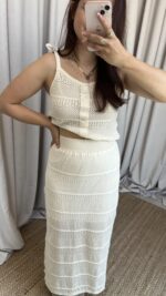 Krem Askılı Etekli Triko Takım - Görsel 6