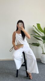 Beyaz Keten Tulum - Görsel 6