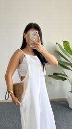 Beyaz Keten Tulum - Görsel 4