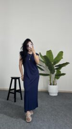 Beyra Modal Basic Elbise - Lacivert - Görsel 5