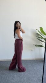 Bol Paça Modal Tensel Pantolon - Bordo - Görsel 8