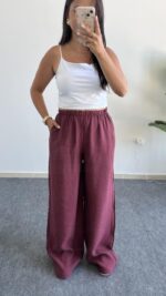 Bol Paça Modal Tensel Pantolon - Bordo - Görsel 6