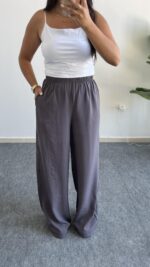 Bol Paça Modal Tensel Pantolon - Gri - Görsel 8