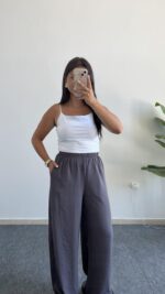 Bol Paça Modal Tensel Pantolon - Gri - Görsel 2