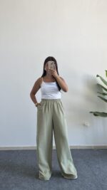 Bol Paça Modal Tensel Pantolon - Yeşil